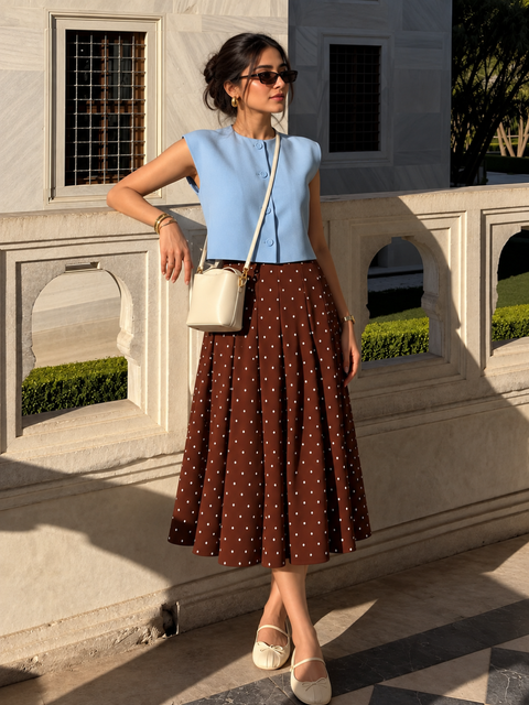 Stretchable Pleated Midi Skirt