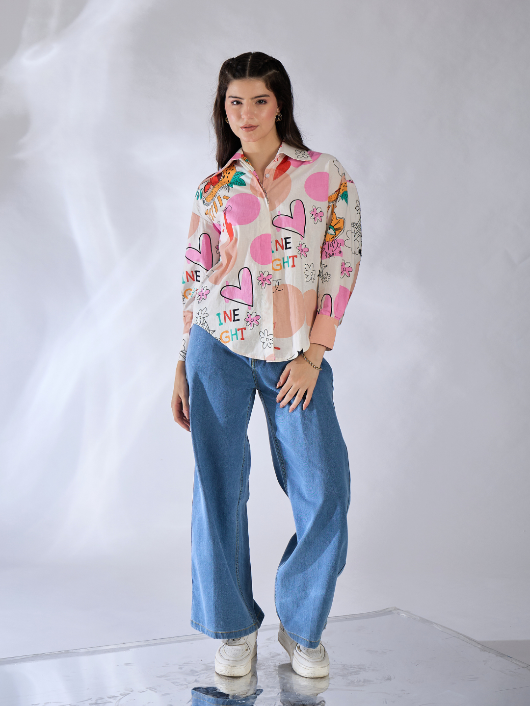 Printed Asymmetrical Cotton Shirt - Uptownie