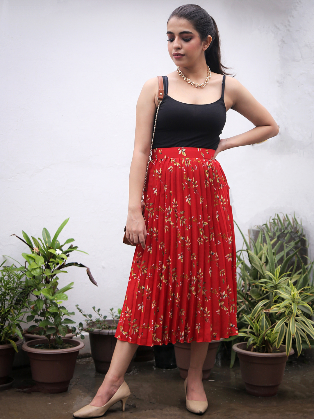 Pleated Midi Skirt - Uptownie