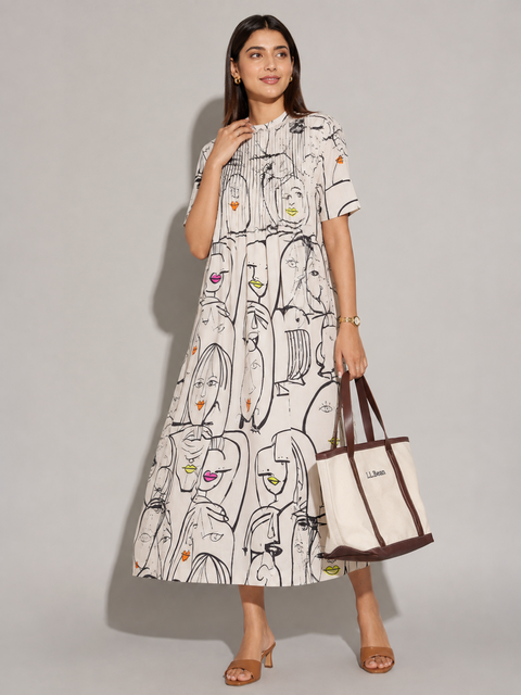 Pure Cotton Front Pleated A-Line Dress (with Lining)