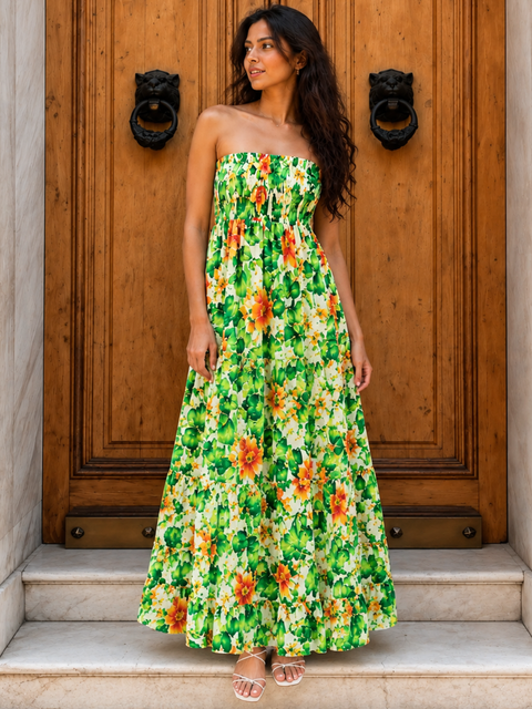 Strapless Smocked Maxi Dress