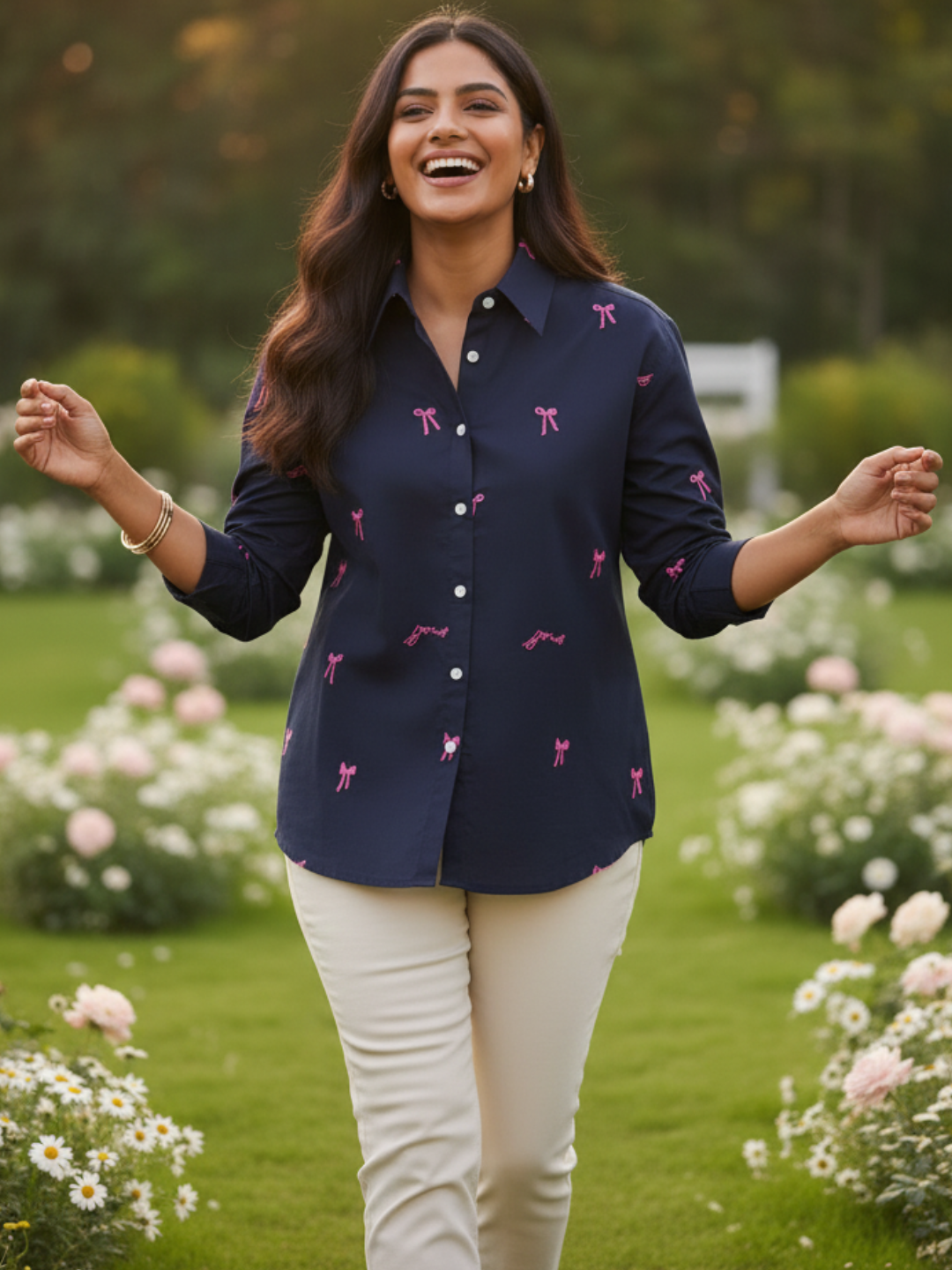 All Over Embroidered Linen Shirt - Uptownie