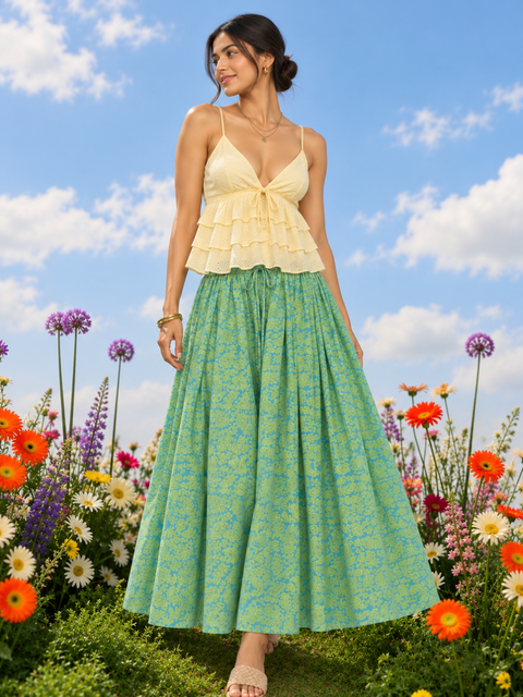 Pure Cotton Flared Maxi Skirt (with Lining)
