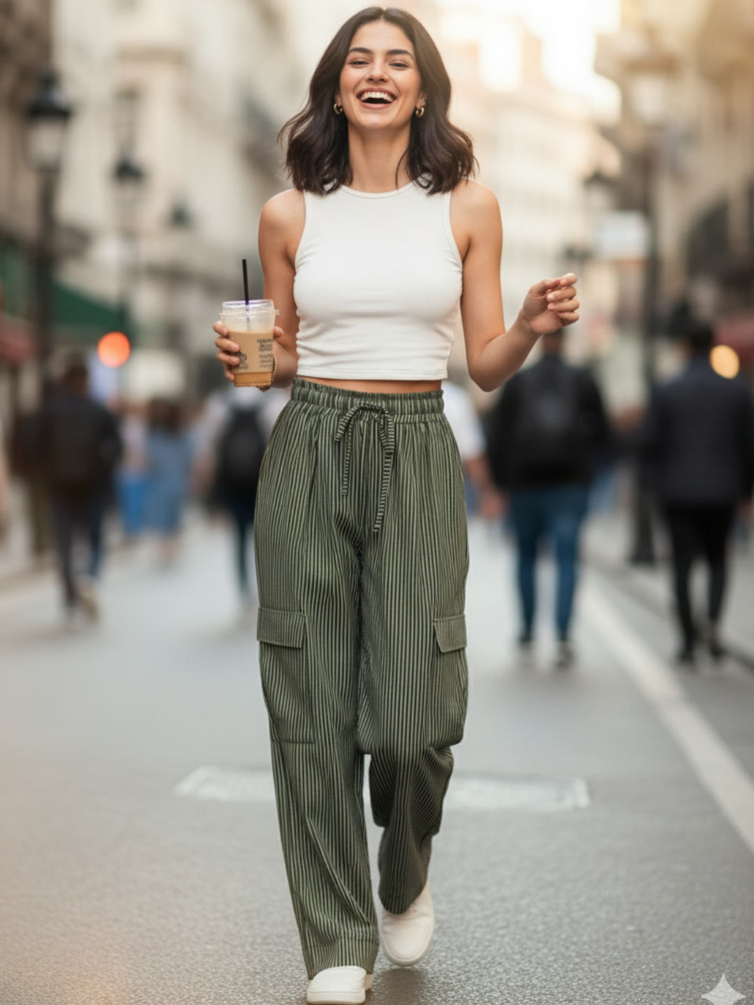 Striped Cargo Trousers with Elasticated Waistband - Uptownie