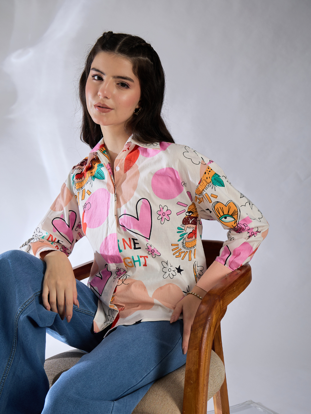Printed Asymmetrical Cotton Shirt