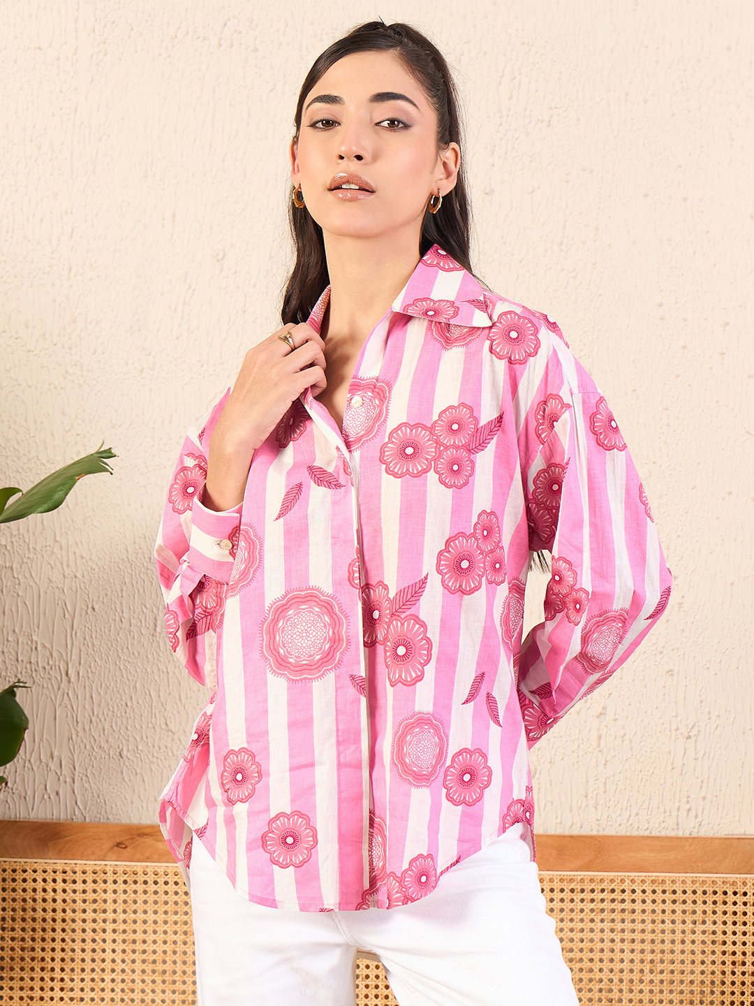 Printed Asymmetrical Cotton Shirt - Uptownie