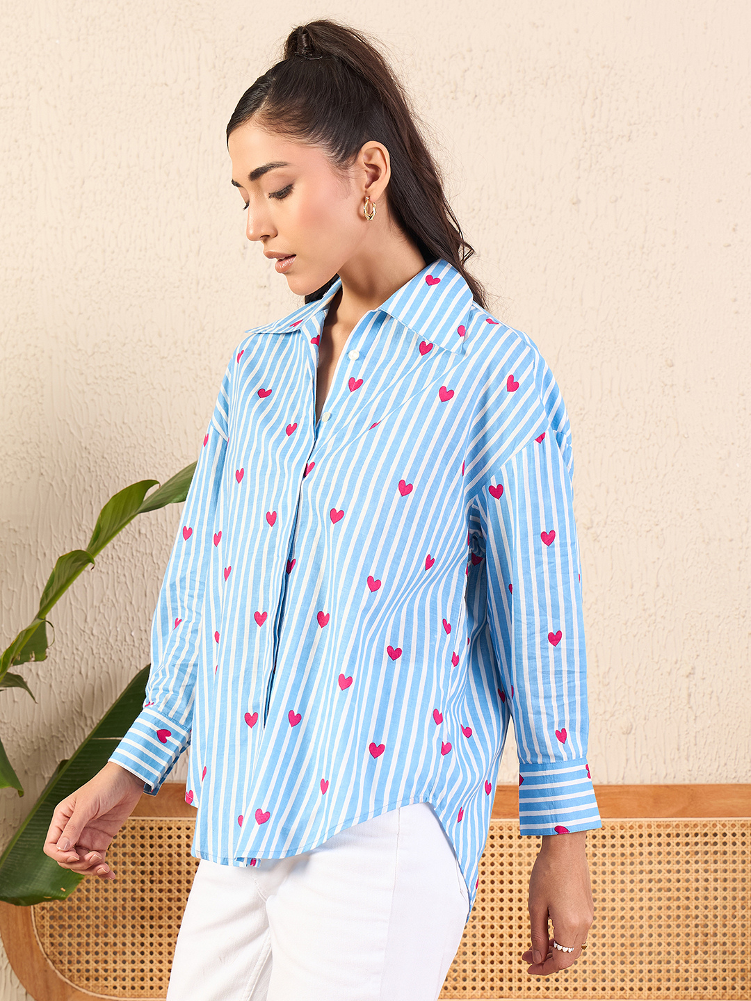 Printed Asymmetrical Cotton Shirt - Uptownie