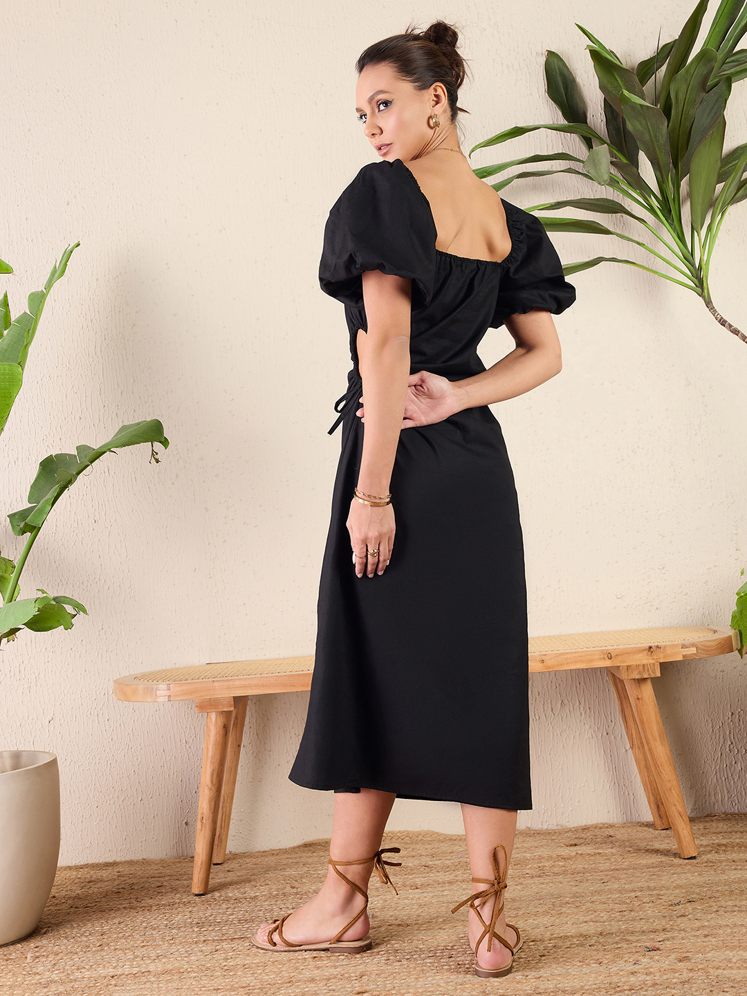 Cotton Poplin Side Cut-Out Midi Dress - Uptownie