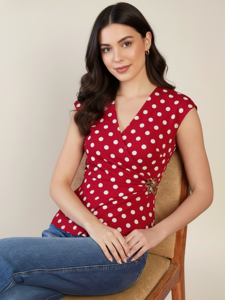Stretchable Gold Accent Wrap Top
