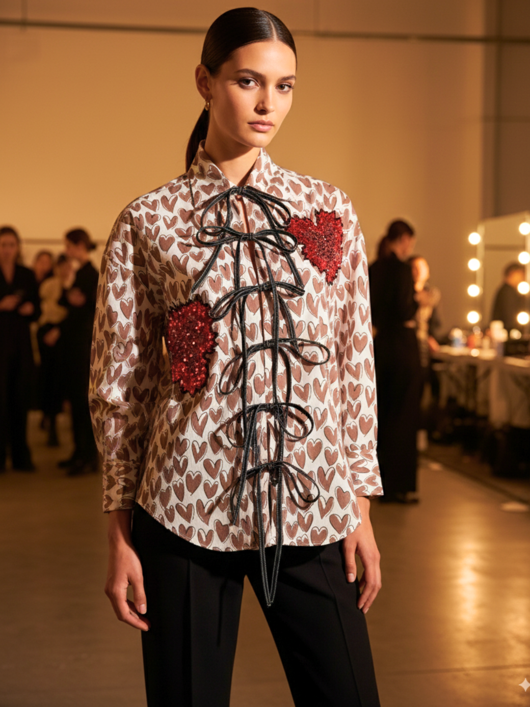 Printed Tie-Up Full Sleeve Sequinned Cotton Shirt - Uptownie
