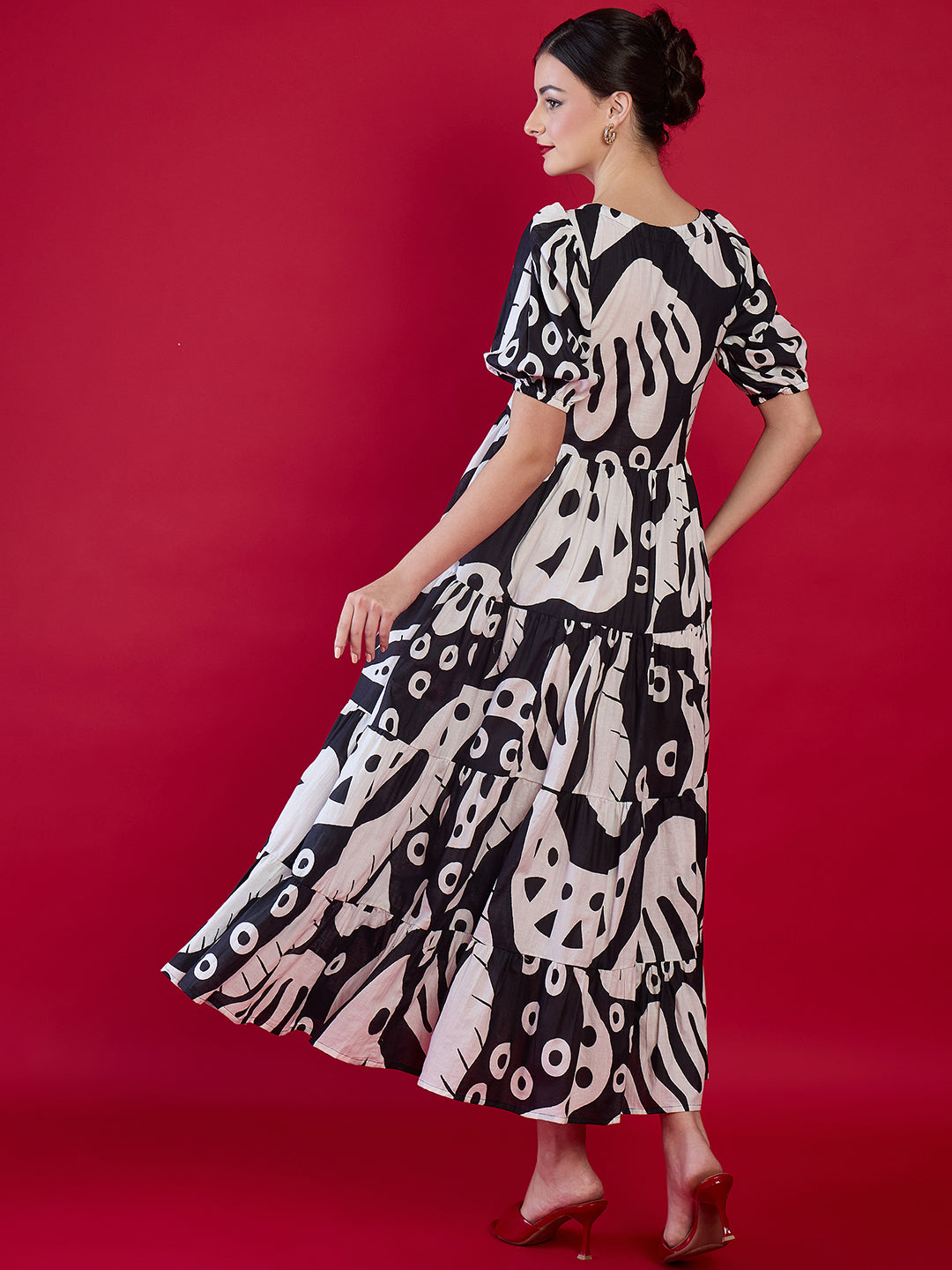 Pure Cotton Neck Tie Up Maxi Dress