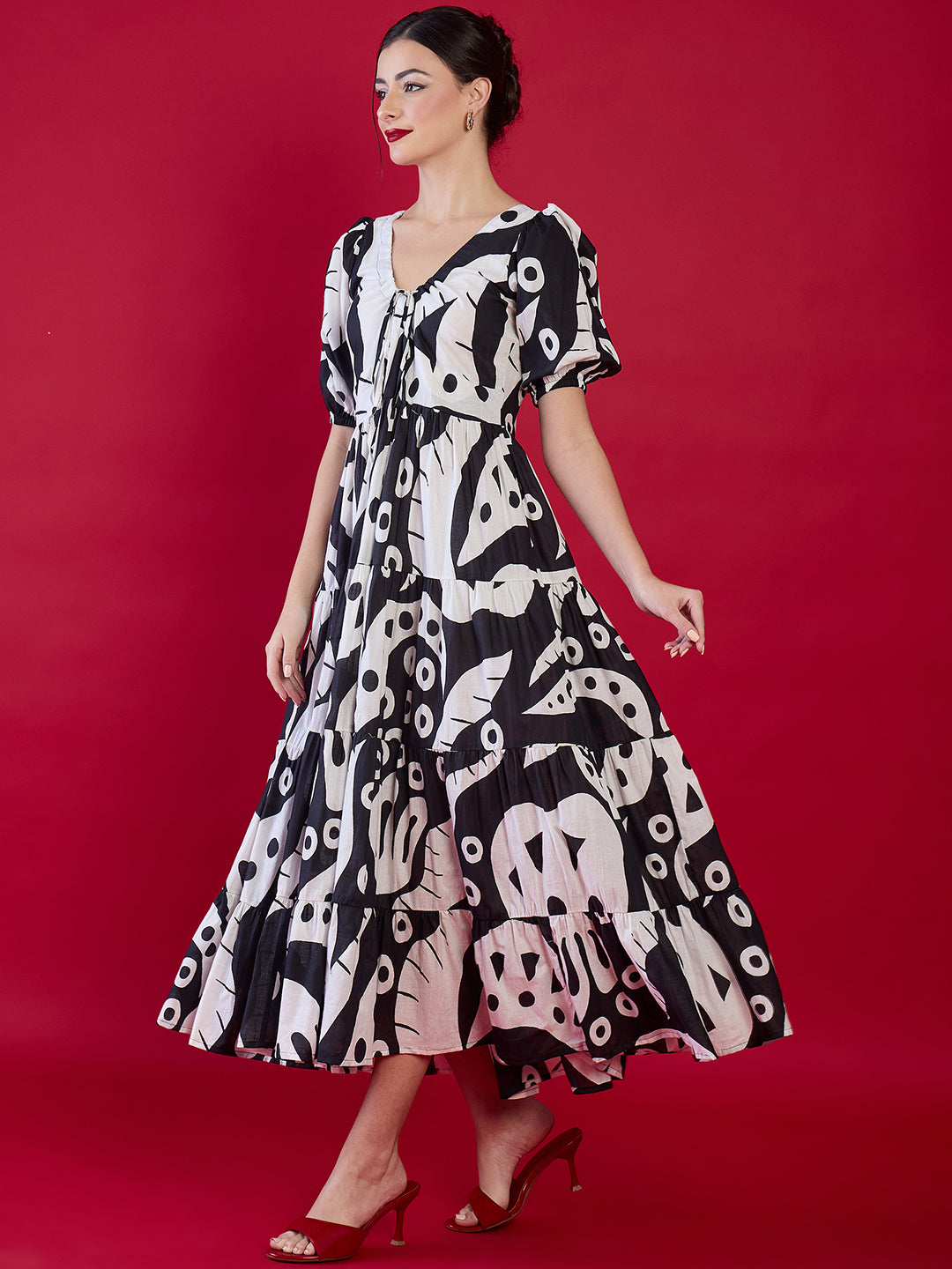 Pure Cotton Neck Tie Up Maxi Dress