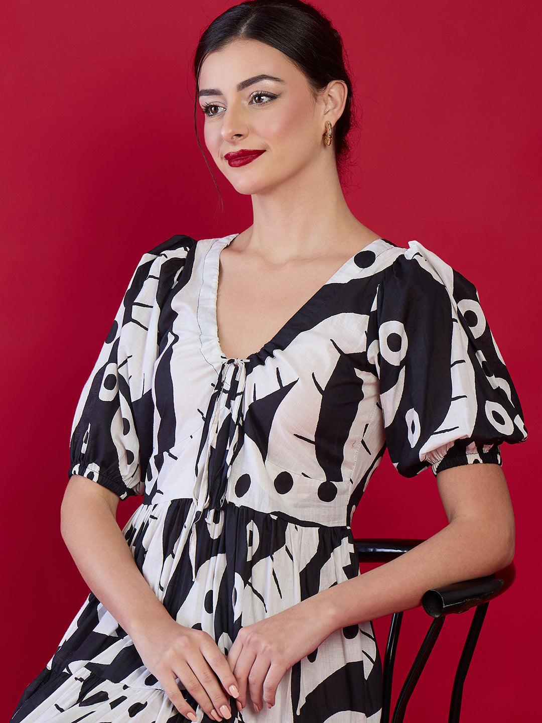 Pure Cotton Neck Tie Up Maxi Dress