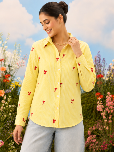 All Over Embroidered  Pure Linen Shirt