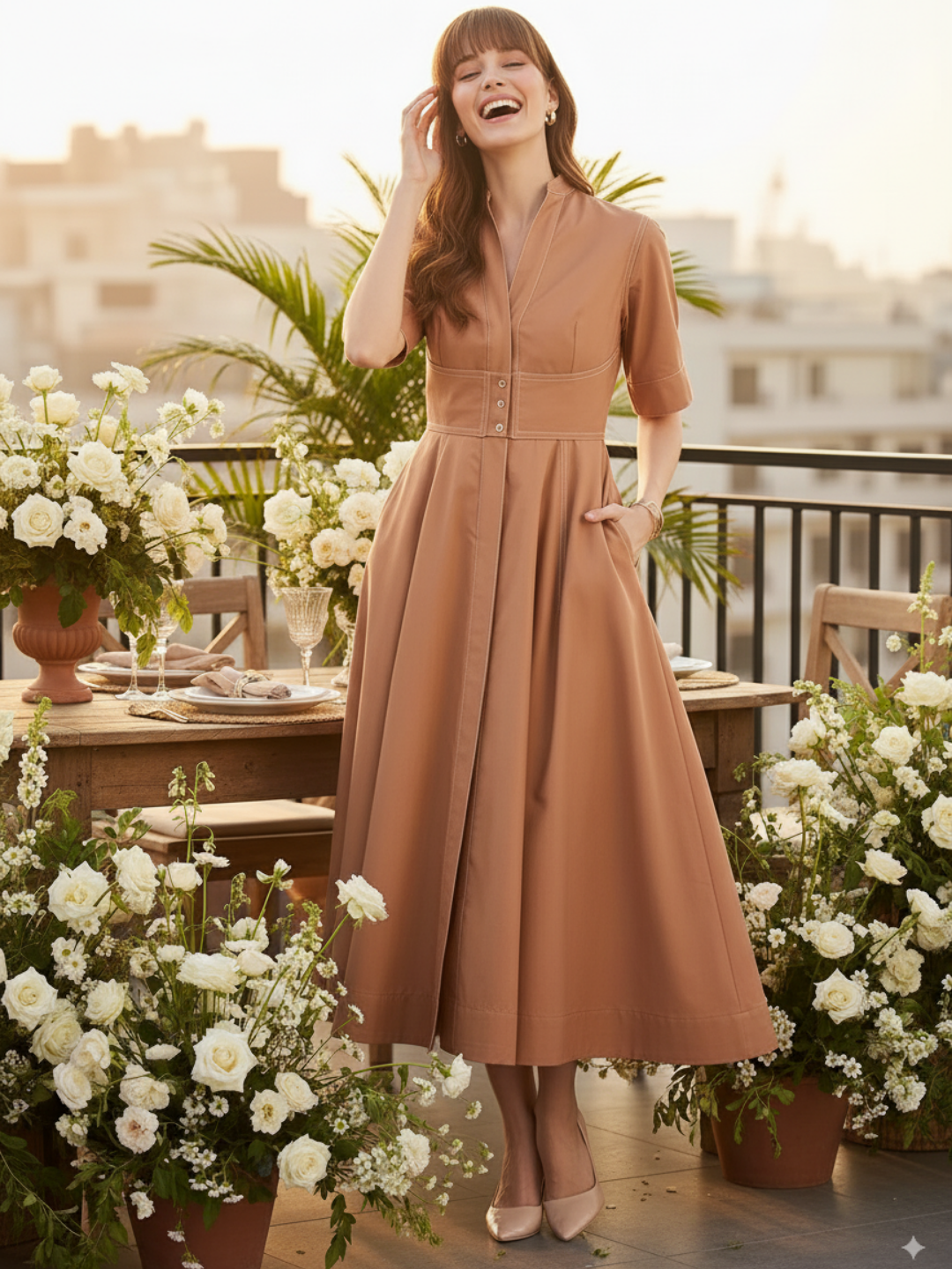 Corset Panelled Midi Dress - Uptownie