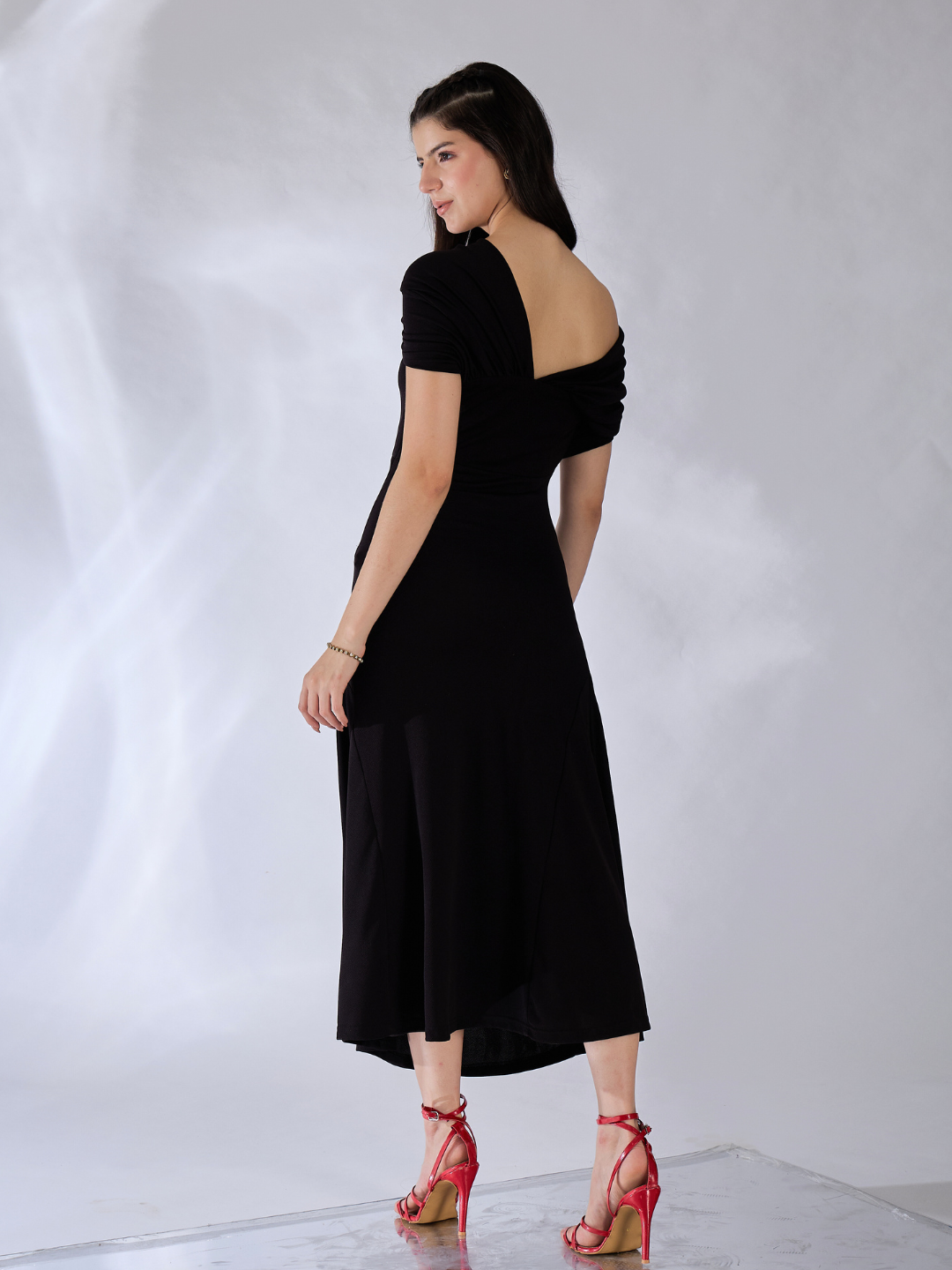 Off Shoulder Fit & Flare Midi Dress - Uptownie