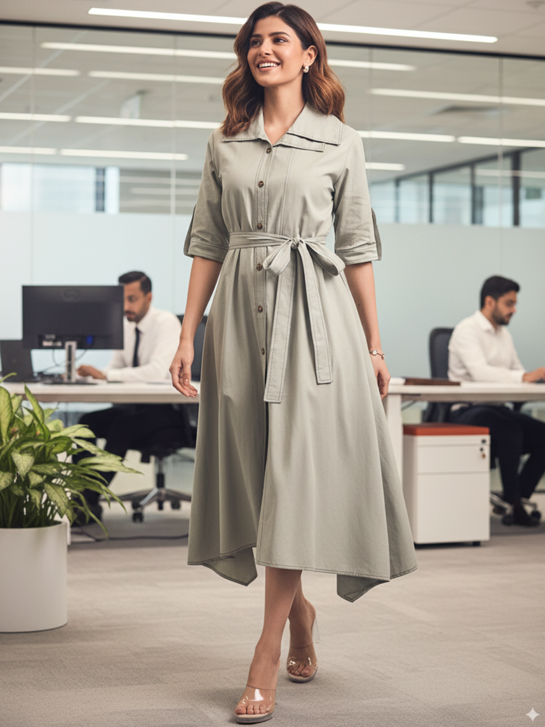 Cotton Asymmetrical Contrast Stitch Shirt Dress - Uptownie