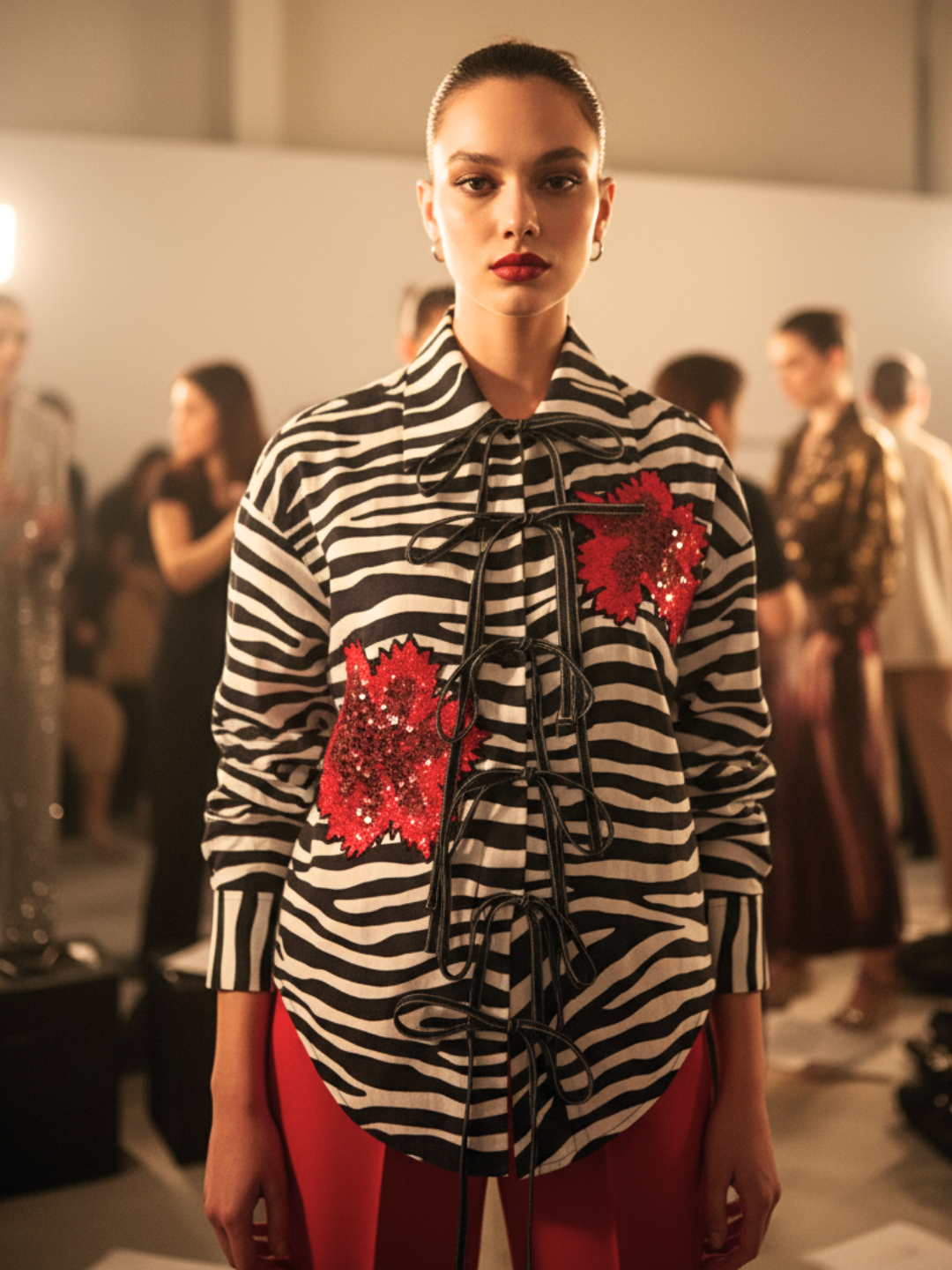 Printed Tie-Up Full Sleeve Sequinned Cotton Shirt - Uptownie