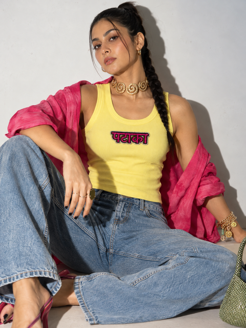 Pataka Beaded Ribbed Tank Top