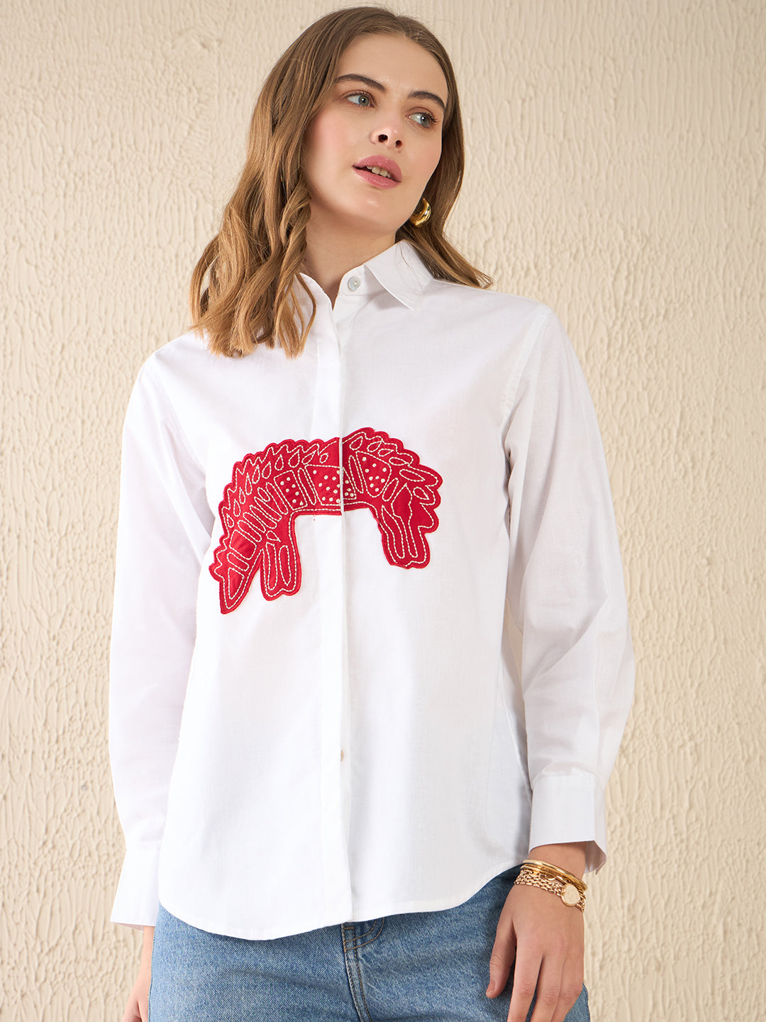 Embroidered Applique Cotton Shirt - Uptownie