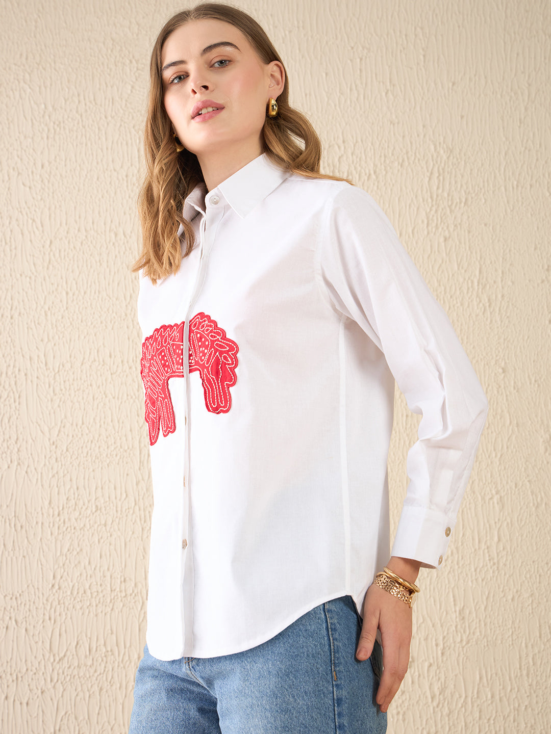 Embroidered Applique Cotton Shirt - Uptownie