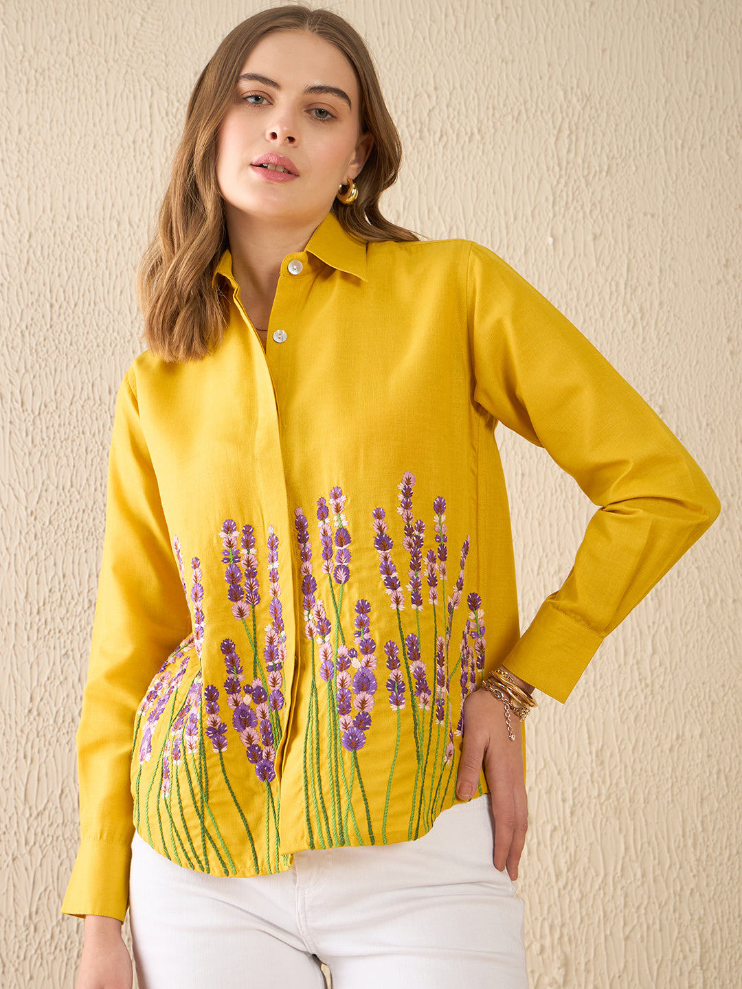 Floral Embroidered Cotton Shirt - Uptownie