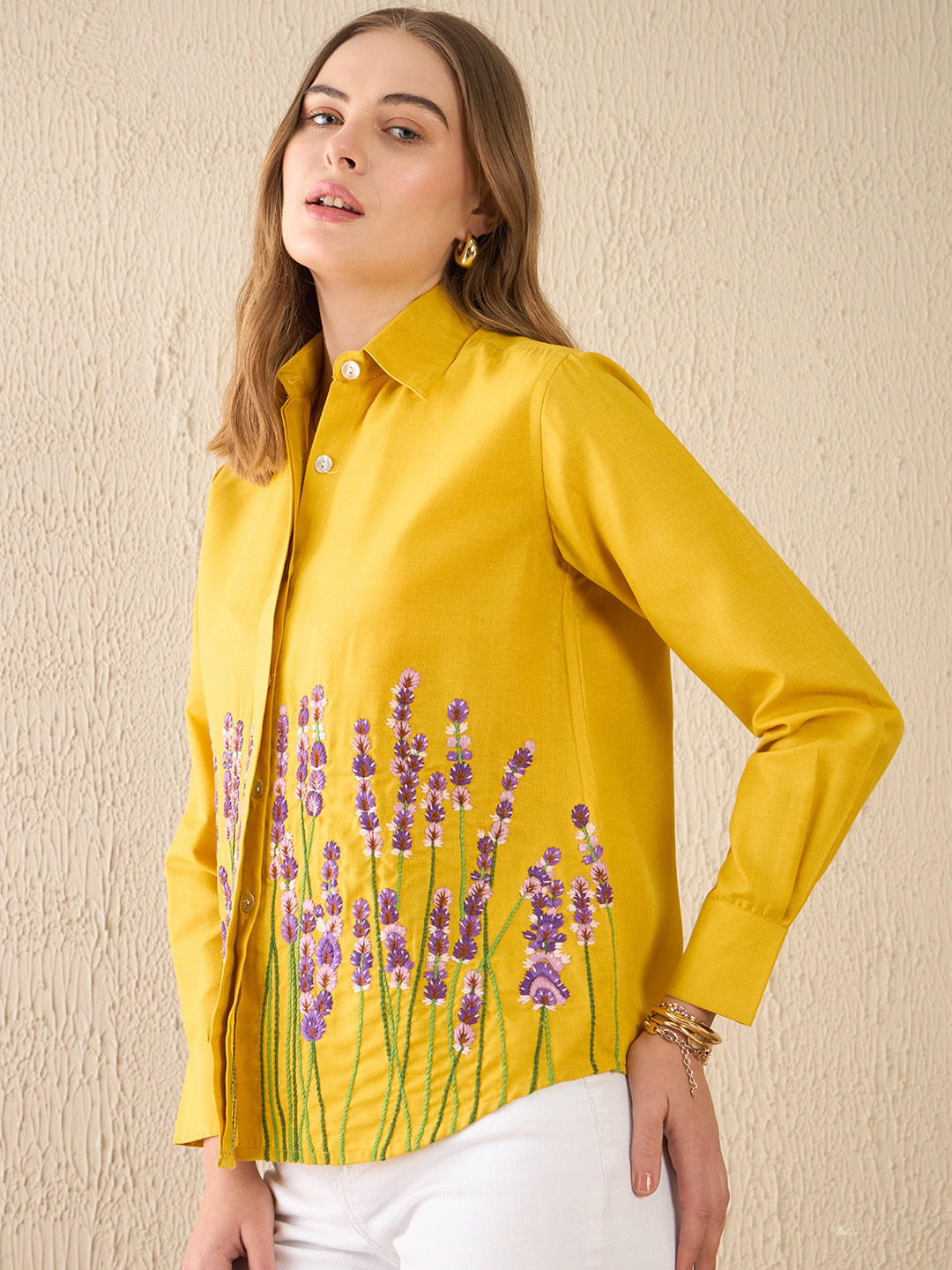 Floral Embroidered Cotton Shirt - Uptownie