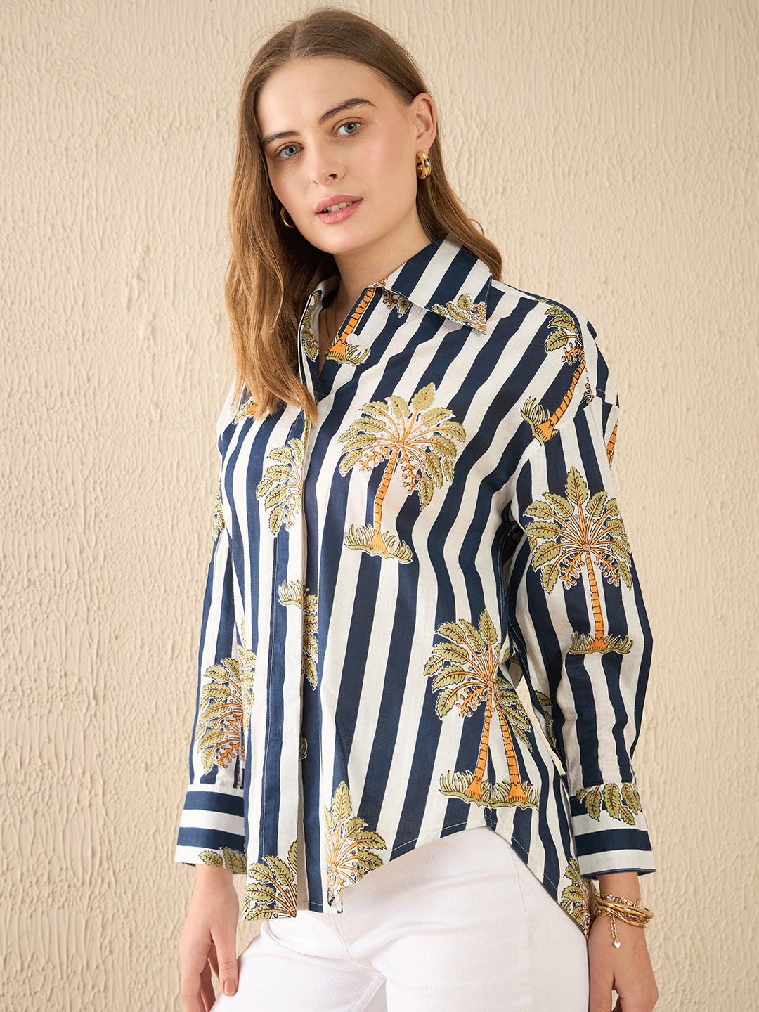 Printed Asymmetrical Cotton Shirt - Uptownie