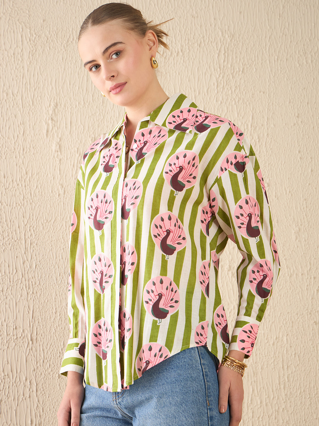 Printed Asymmetrical Cotton Shirt - Uptownie