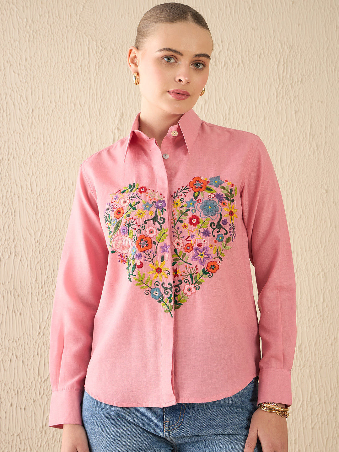 Floral Embroidered Cotton Shirt - Uptownie