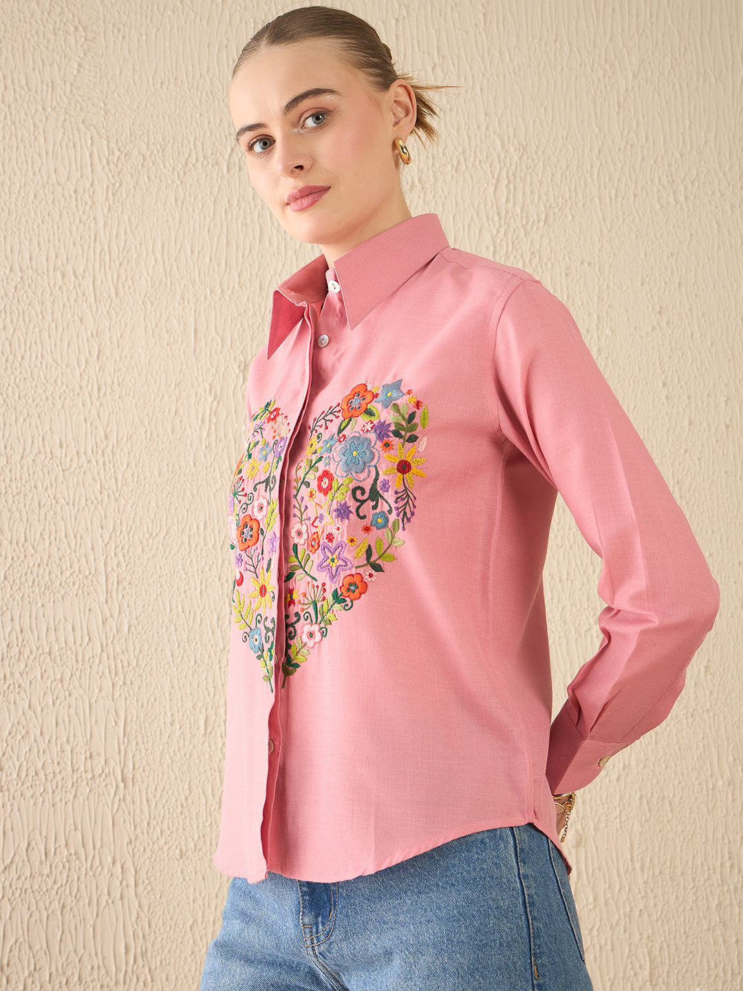 Floral Embroidered Cotton Shirt - Uptownie