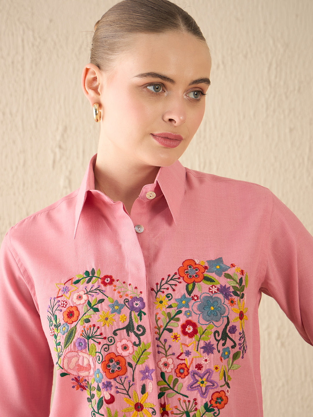 Floral Embroidered Cotton Shirt - Uptownie