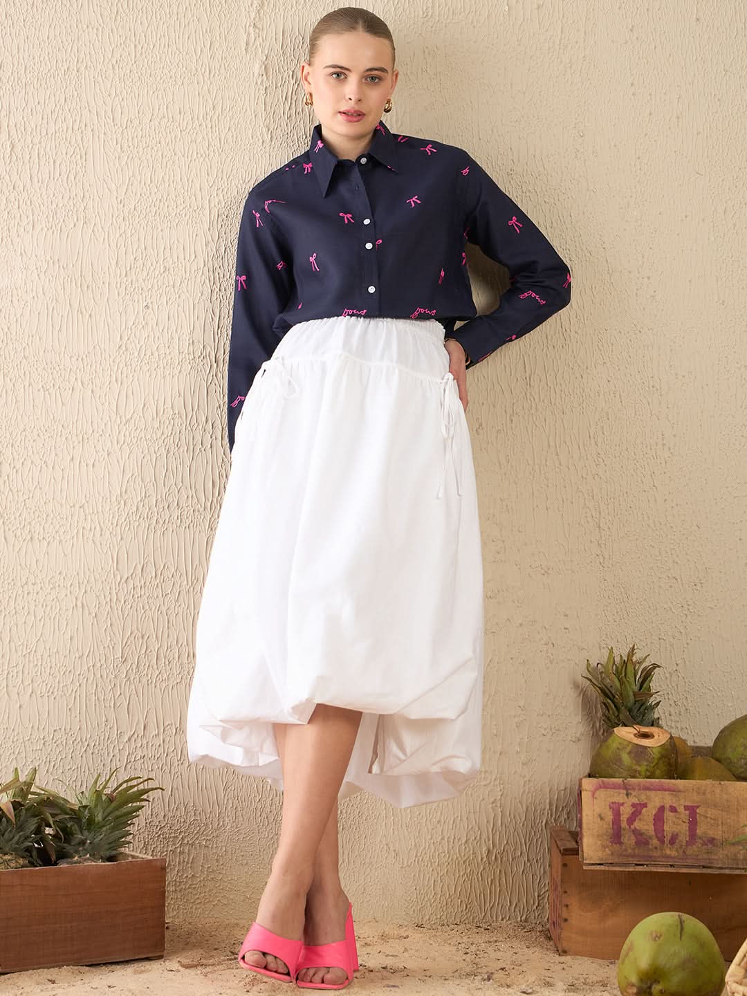 Bubble Cotton Midi Skirt - Uptownie