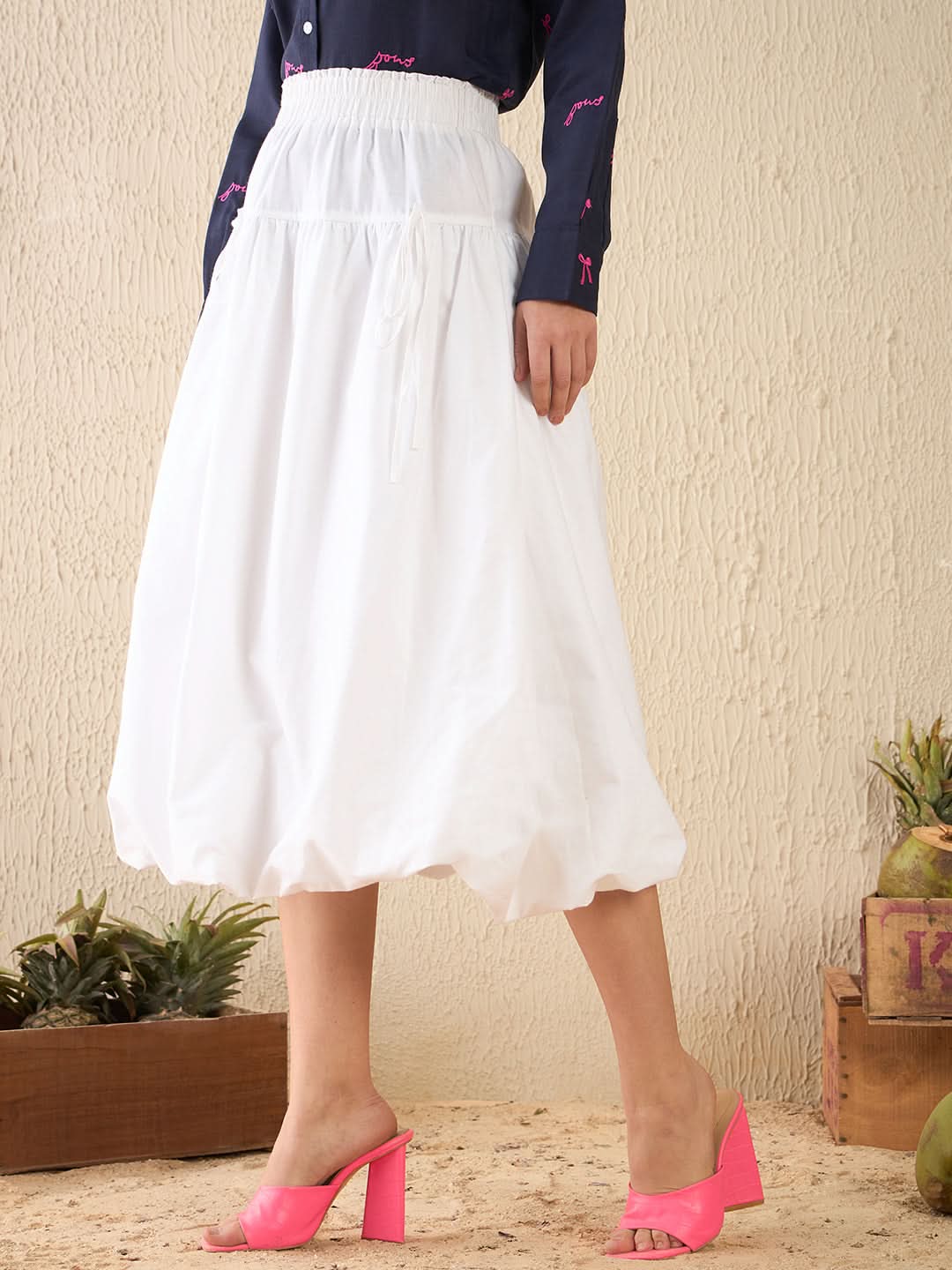 Bubble Cotton Midi Skirt - Uptownie