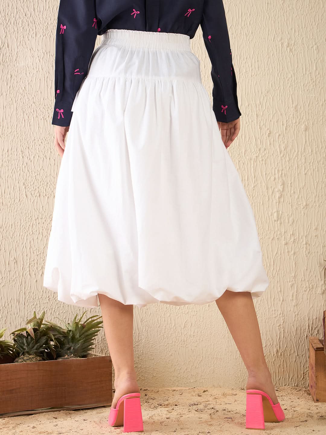 Bubble Cotton Midi Skirt - Uptownie