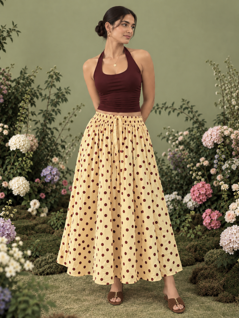 Pure Cotton Flared Maxi Skirt (with Lining)