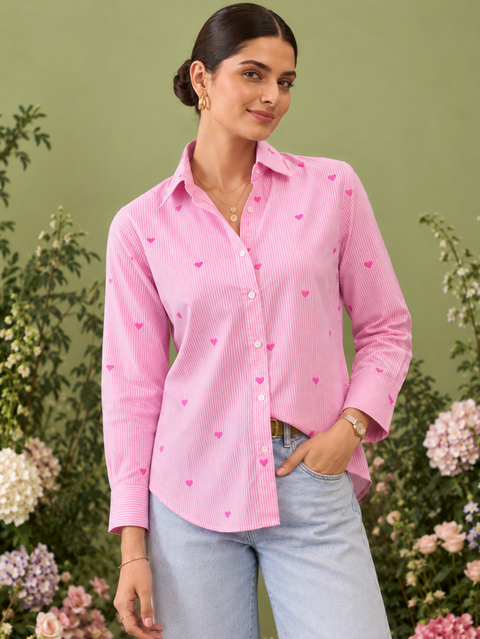 All Over Embroidered  Pure Linen Shirt