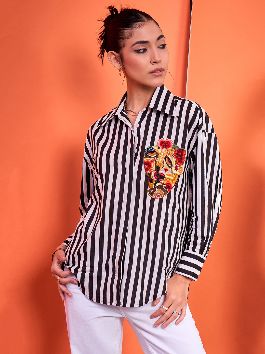 Printed Cotton Sequinned Shirt - Uptownie