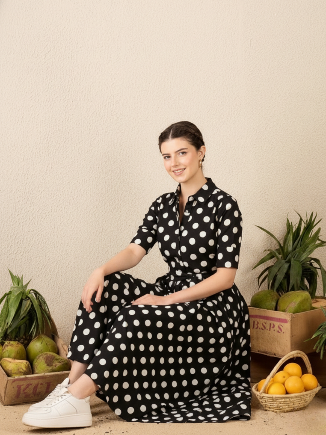 Cotton Buttoned Down Shirt Dress With Belt