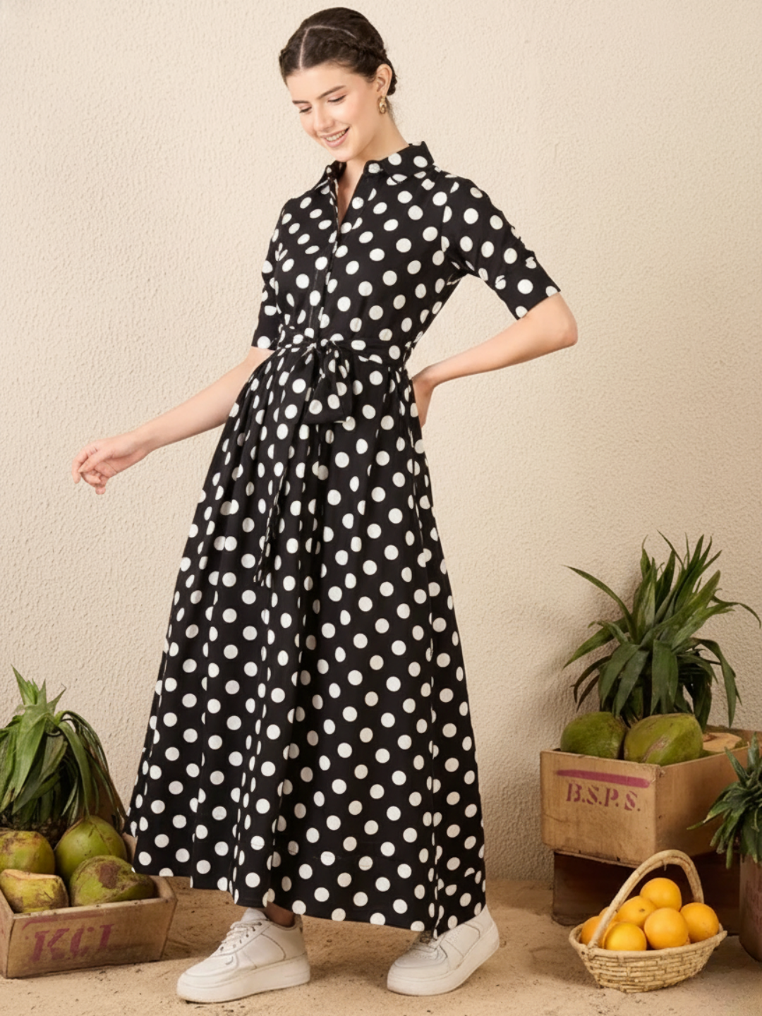 Cotton Buttoned Down Shirt Dress With Belt