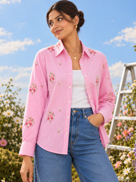 All Over Embroidered  Pure Linen Shirt