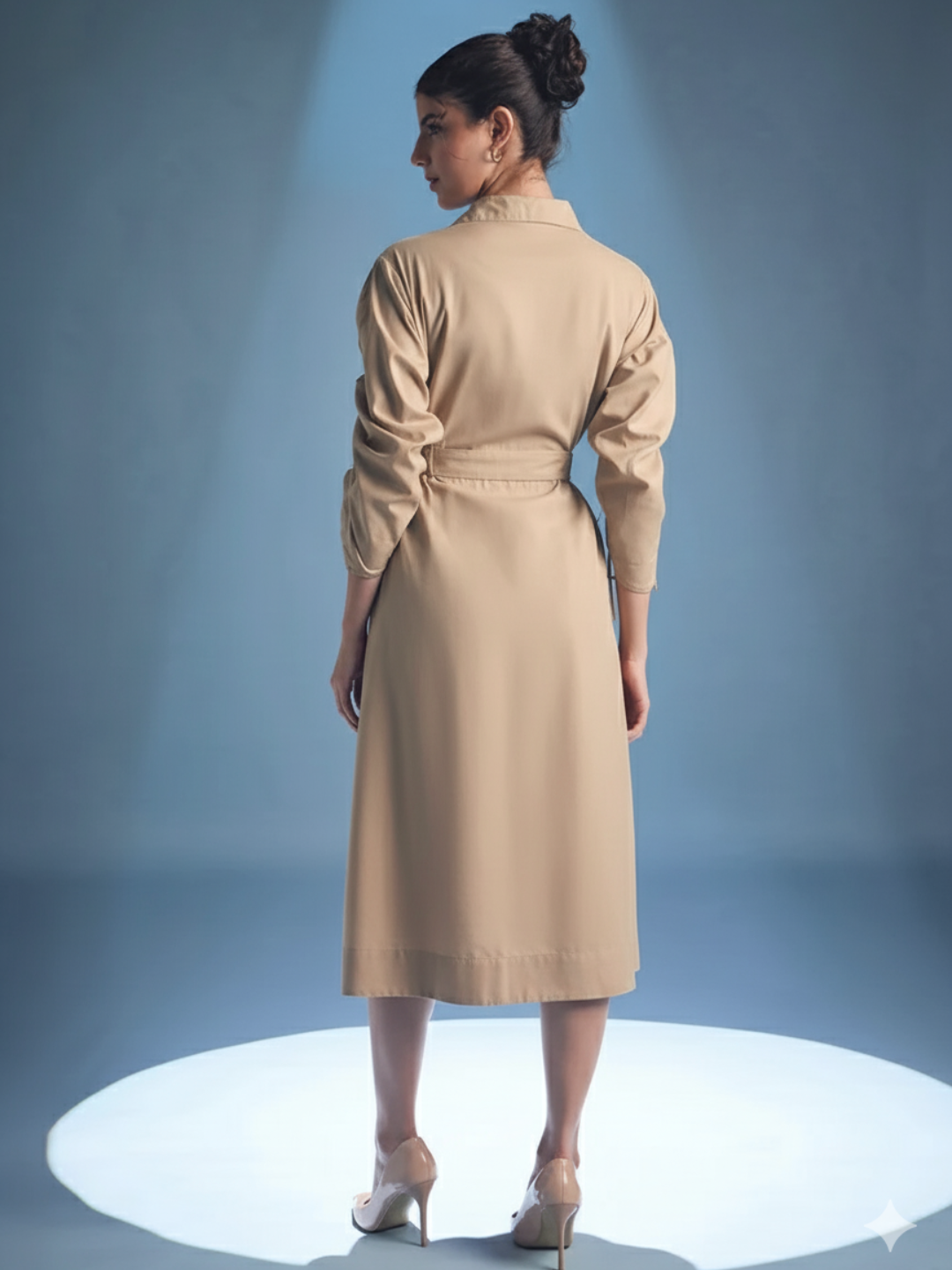 Cotton Zip Dress With Gathered Tie-Up Sleeves