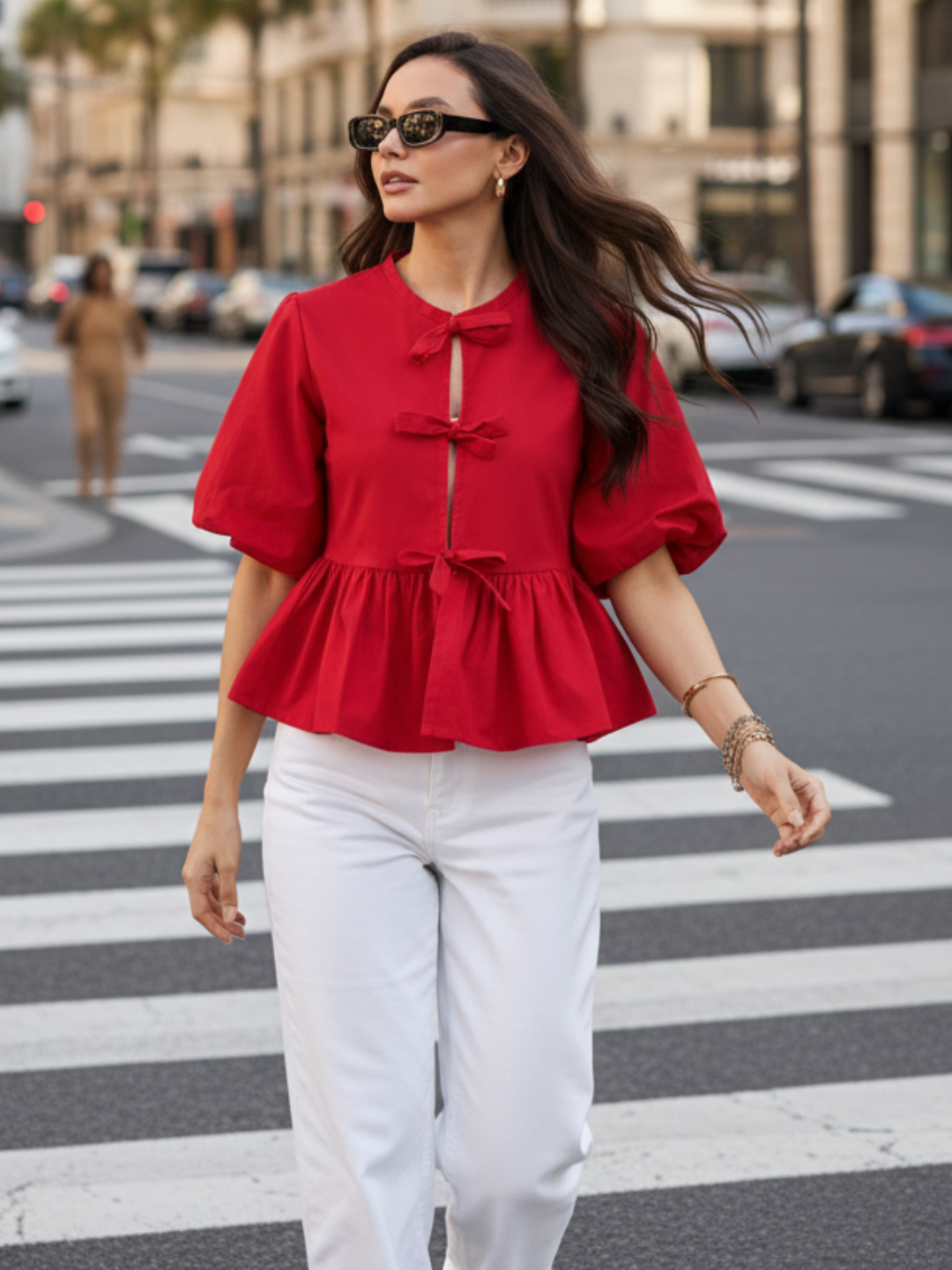 Cotton Tie-Up Peplum Top - Uptownie