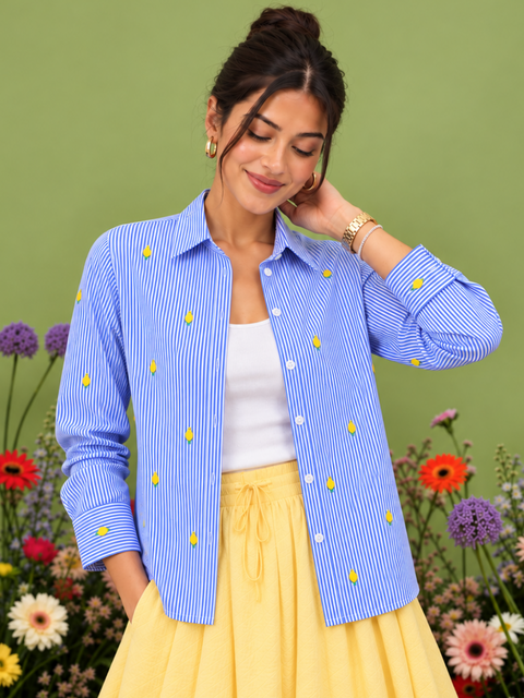 All Over Embroidered  Pure Linen Shirt