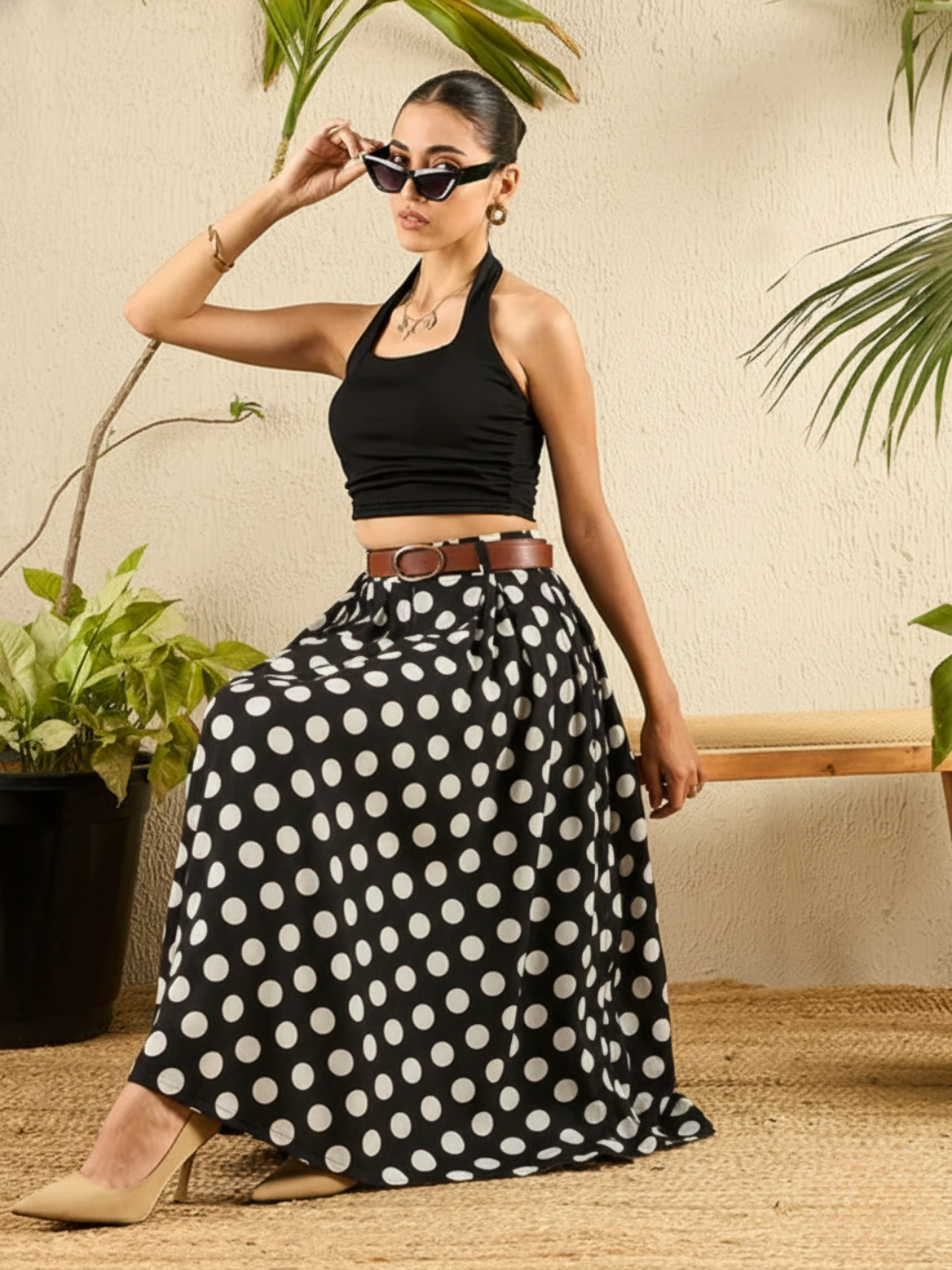 Pure Cotton Box Pleated Midi Skirt