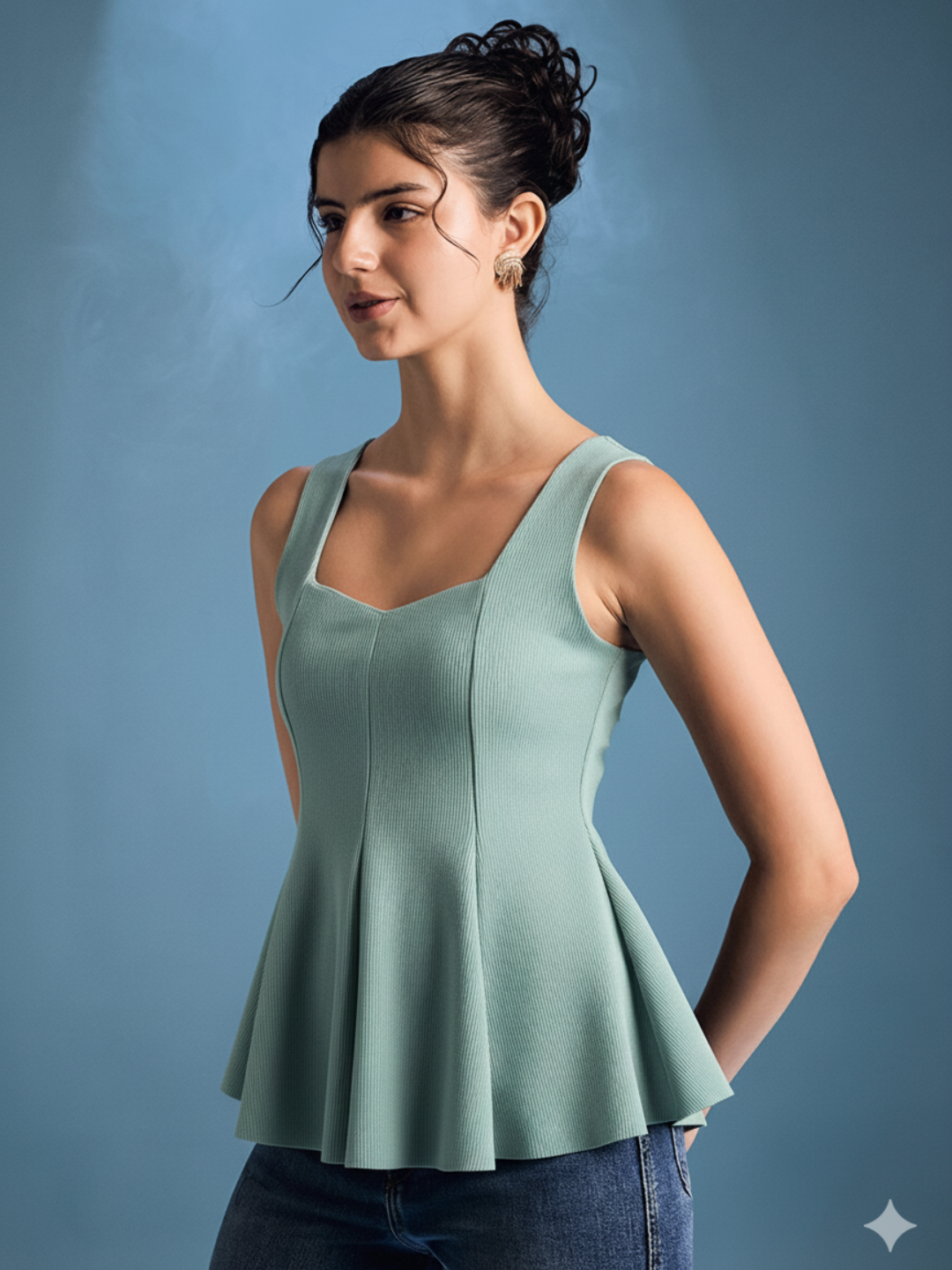 Stretchable Ribbed Peplum Top