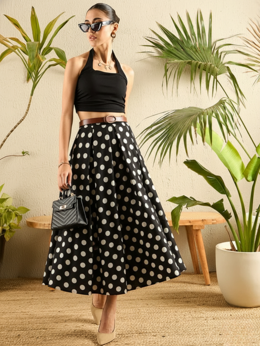 Pure Cotton Box Pleated Midi Skirt