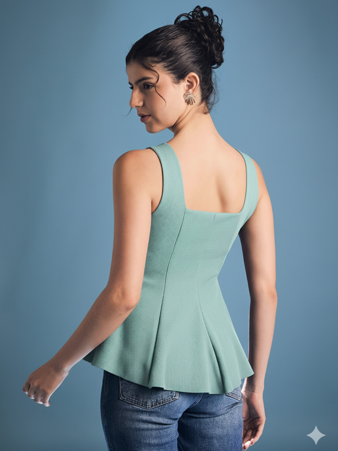 Stretchable Ribbed Peplum Top