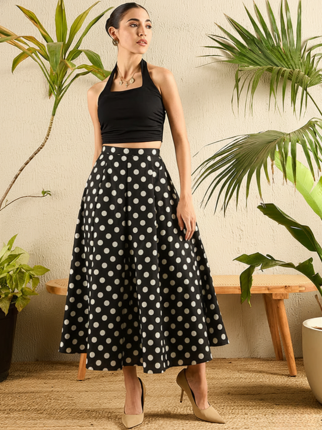 Pure Cotton Box Pleated Midi Skirt