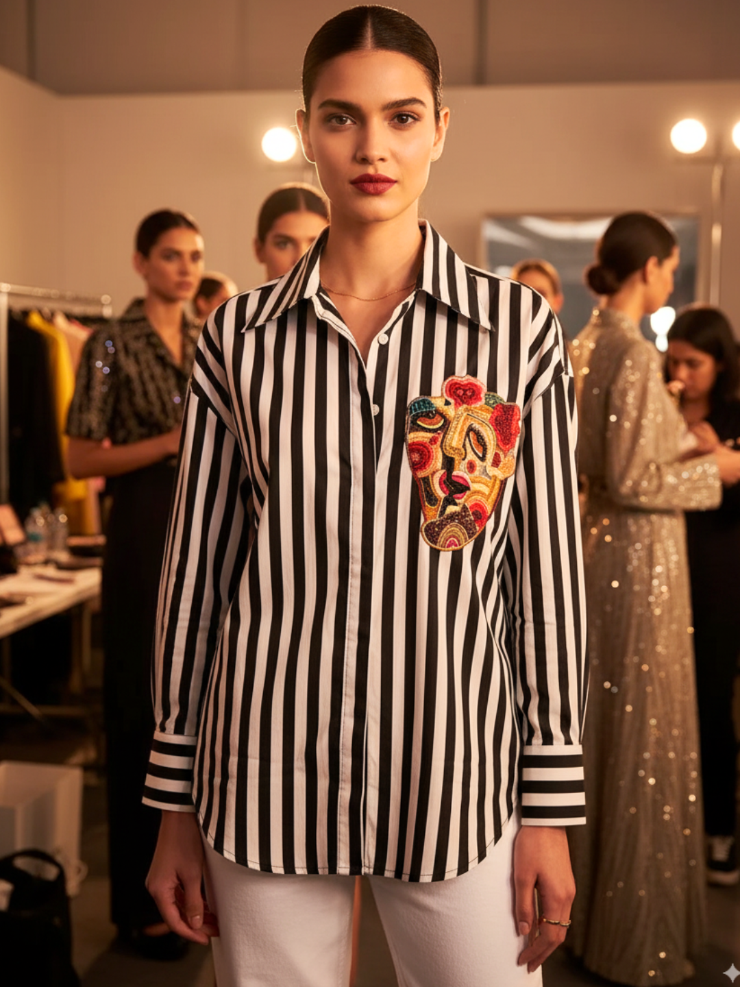 Printed Cotton Sequinned Shirt - Uptownie